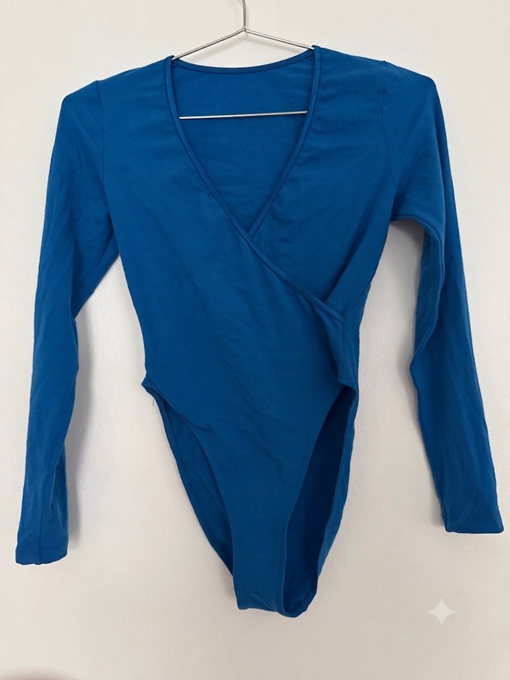 Los Angeles Apparel Royal Blue Wrap Front Long Sleeve Bodysuit